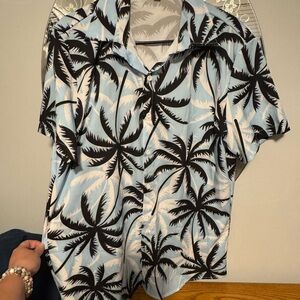 Tropical Palm Tree Men's Shirt - Blue and Black